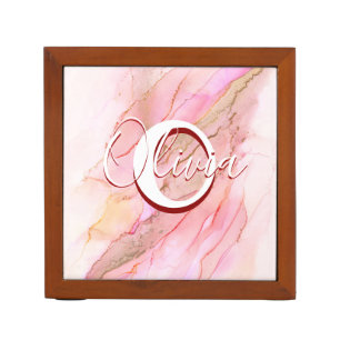 Soft Pink Fluid Alcohol Ink Desk Organizer