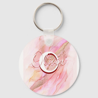 Soft Pink Fluid Alcohol Ink Keychain