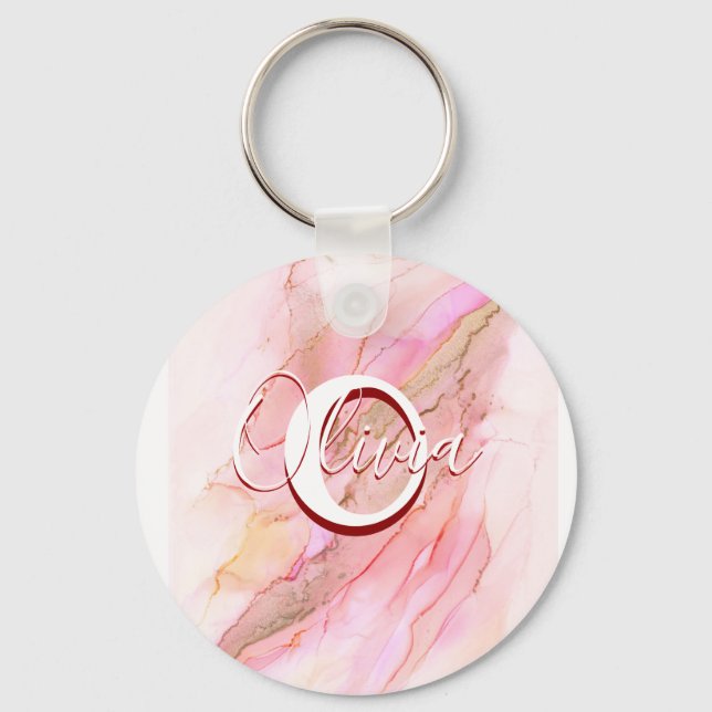 Soft Pink Fluid Alcohol Ink Keychain (Front)
