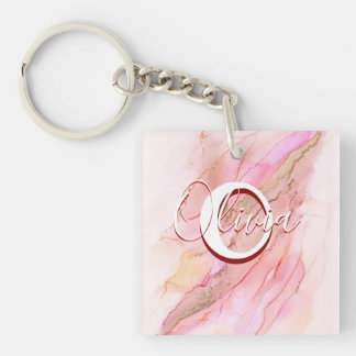 Soft Pink Fluid Alcohol Ink Keychain