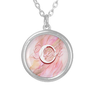 Soft Pink Fluid Alcohol Ink Silver Plated Necklace