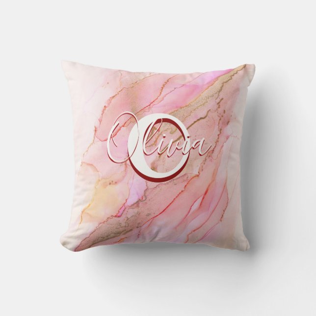 Soft Pink Fluid Alcohol Ink Throw Pillow (Front)