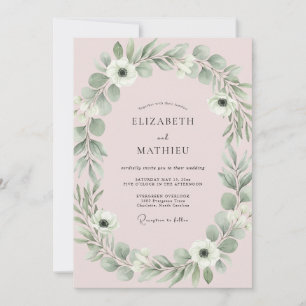 Soft Pink Foliage Eucalyptus Wedding Invitation
