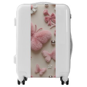 Soft Pink Fuzzy Butterflies & Bows Elegant Luggage