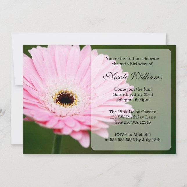 Soft Pink Gerbera Daisy Birthday Party Invitation (Front)