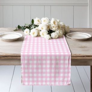Soft Pink Gingham Country Cottage Style Long Table Runner