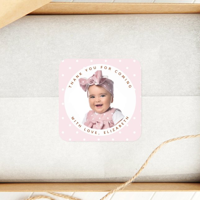 Soft Pink Girl Birthday Photo Thank You For Coming Square Sticker (Creator Uploaded)