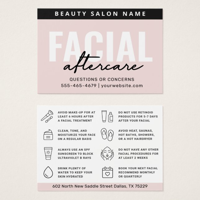 Soft Pink Glam Facial Aftercare Guide (Front & Back)