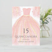 Soft Pink Glitter Dress Sweet 15 Quinceanera Party Invitation (Standing Front)