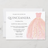 Soft Pink Glitter Dress Sweet 15 Quinceanera Party Invitation (Back)