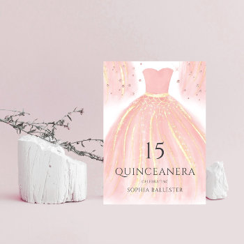 Soft Pink Glitter Dress Sweet 15 Quinceanera Party Invitation by Nicheandnest at Zazzle