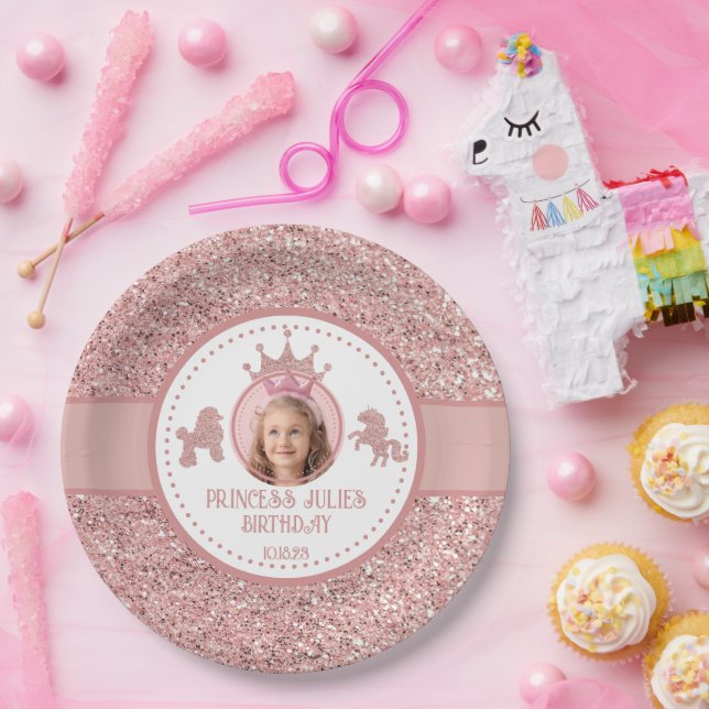 Soft Pink glitter sparkle princess birthday  Paper Plates (Party)