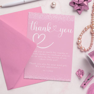 Soft Pink Glitter Thank You Heart Script Card
