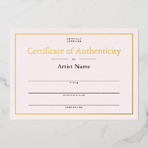 Soft Pink Gold Foil Certificate of Authenticity Invitation