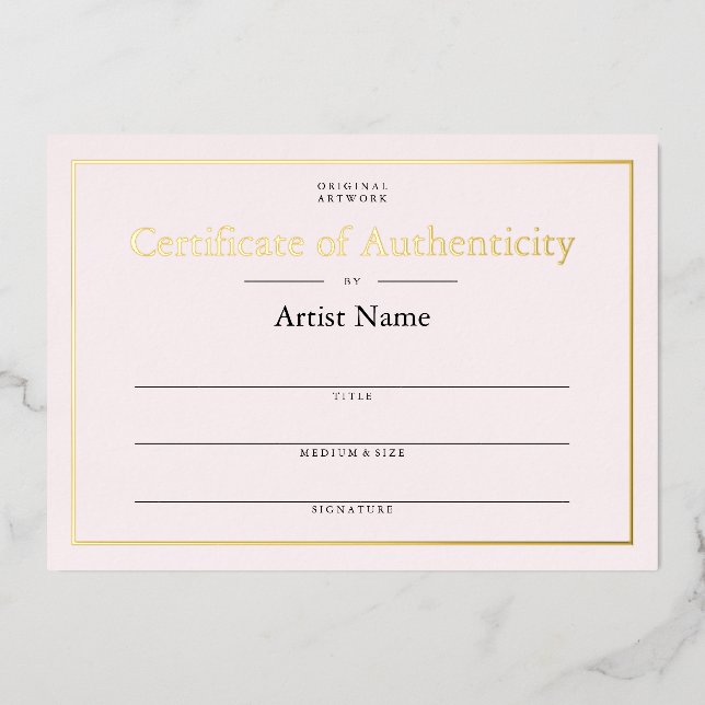 Soft Pink Gold Foil Certificate of Authenticity Invitation (Front)
