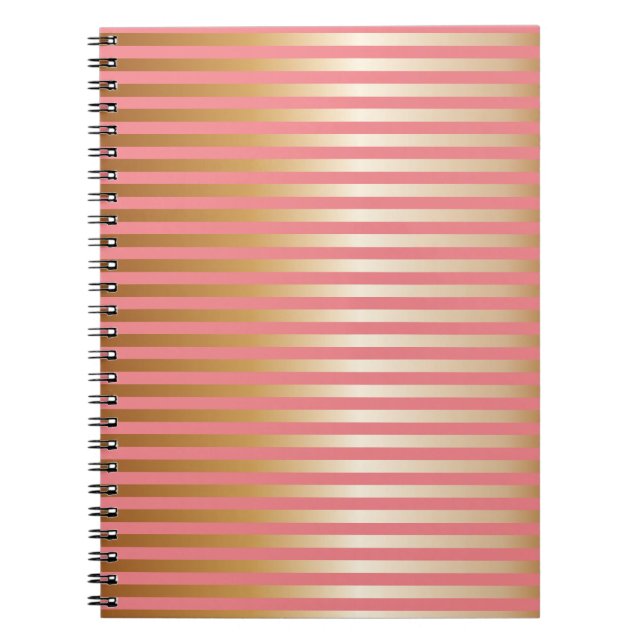 Soft Pink & Gold Gradation Stripes Notebook (Front)