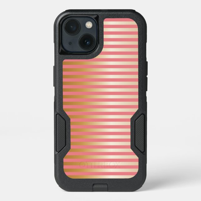 Soft Pink & Gold Gradation Stripes Otterbox iPhone Case (Back)