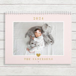 Soft Pink Gold Heart Family Photo Calendar<br><div class="desc">Custom-designed full year photo calendar featuring modern and simple gold heart design.</div>