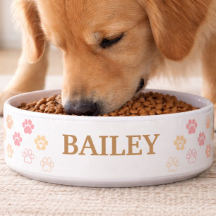 Soft Pink Gold Paw Print Pet Name Bowl