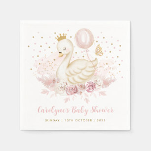 Soft Pink Gold Swan Princess Balloon Baby Girl Napkins