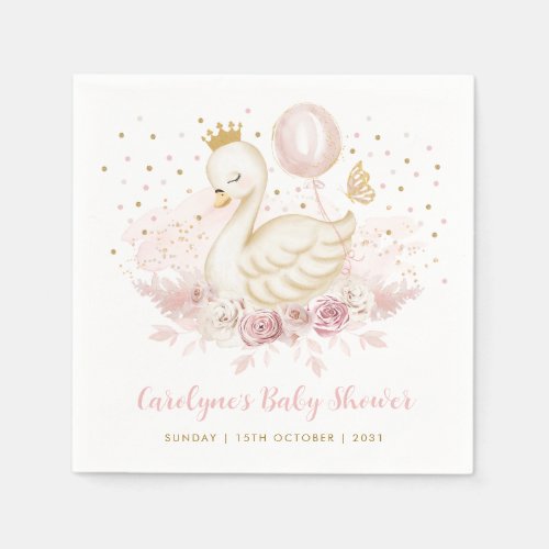 Soft Pink Gold Swan Princess Balloon Baby Girl Napkins