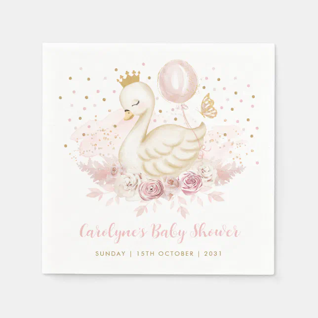 Soft Pink Gold Swan Princess Balloon Baby Girl Napkins Zazzle