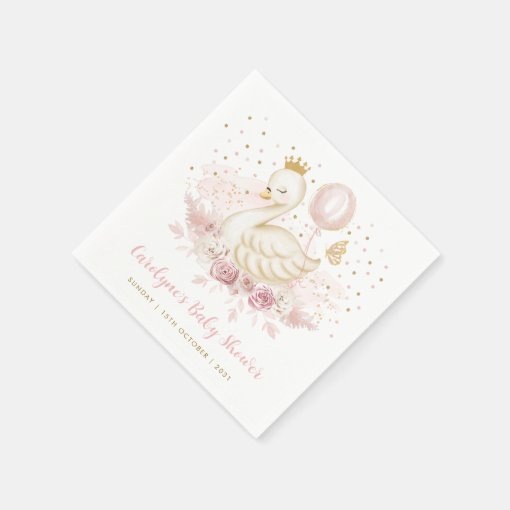 Soft Pink Gold Swan Princess Balloon Baby Girl Napkins Zazzle