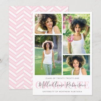 Soft Pink | Graduate Script 4 Photos Graduation Invitation