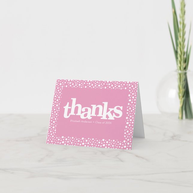 Soft pink graduation bold simple modern typography thank you card (Front)
