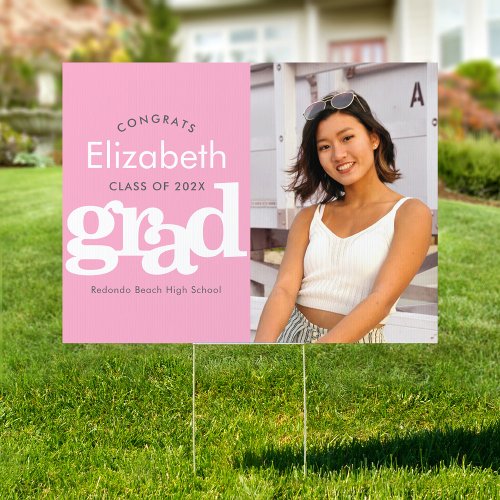 Soft pink graduation photo simple bold modern yard sign