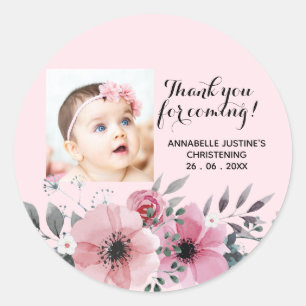Soft Pink/Gray THANK YOU FOR COMING! Christening Classic Round Sticker