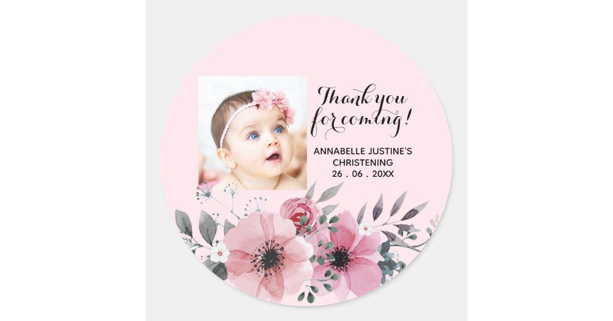 Soft Pink/Gray THANK YOU FOR COMING! Christening Classic Round