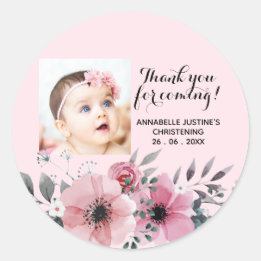 Soft Pink/Gray THANK YOU FOR COMING! Christening Classic Round Sticker