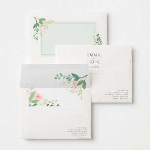 Soft Pink Green Elegant Floral Wedding Envelope