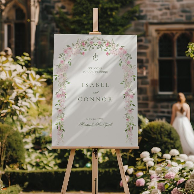 Soft Pink Green Floral Arch Wedding Welcome Foam Board (Creator Uploaded)