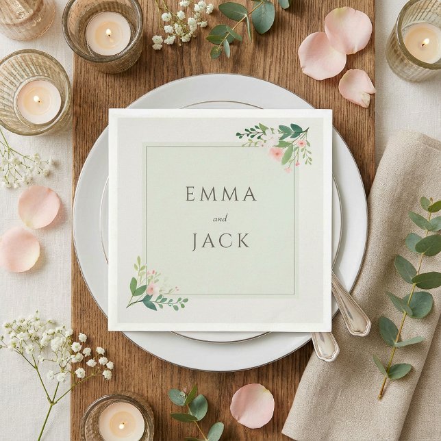 Soft pink greenery names wedding napkins (Soft pink greenery names wedding napkins.)