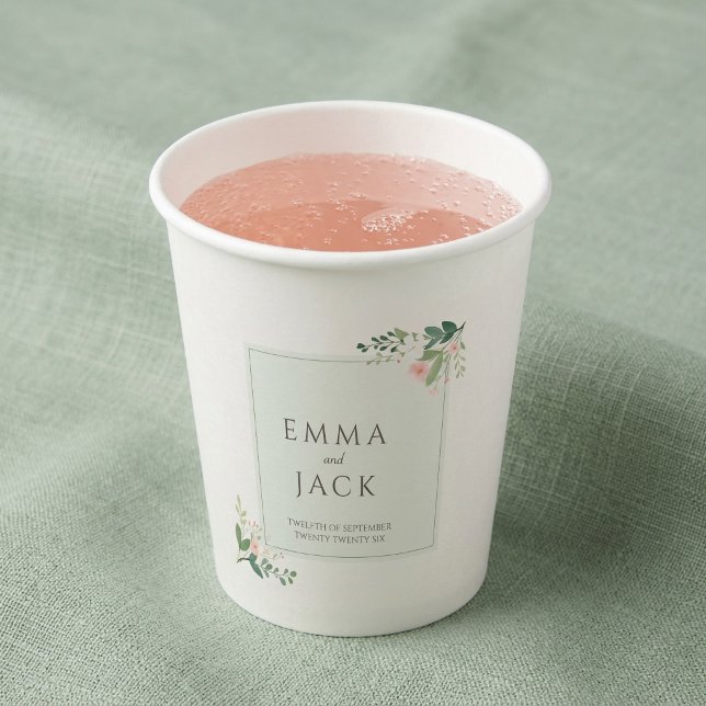 Soft pink greenery names wedding paper cups (Soft pink greenery names wedding paper cups)