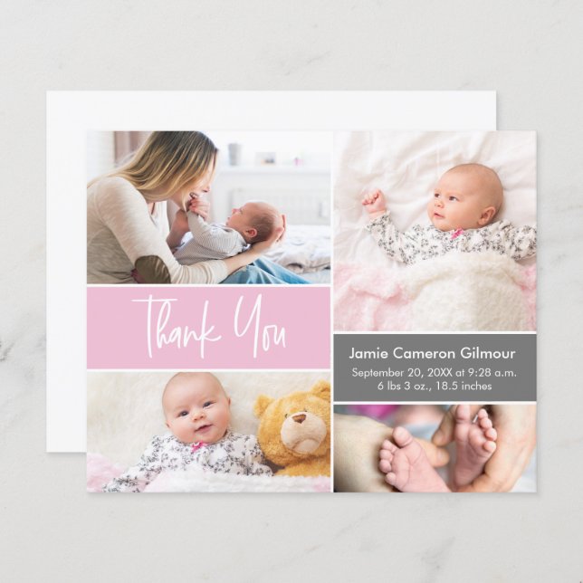 Soft pink grey Modern Script Photos Baby shower  (Front/Back)