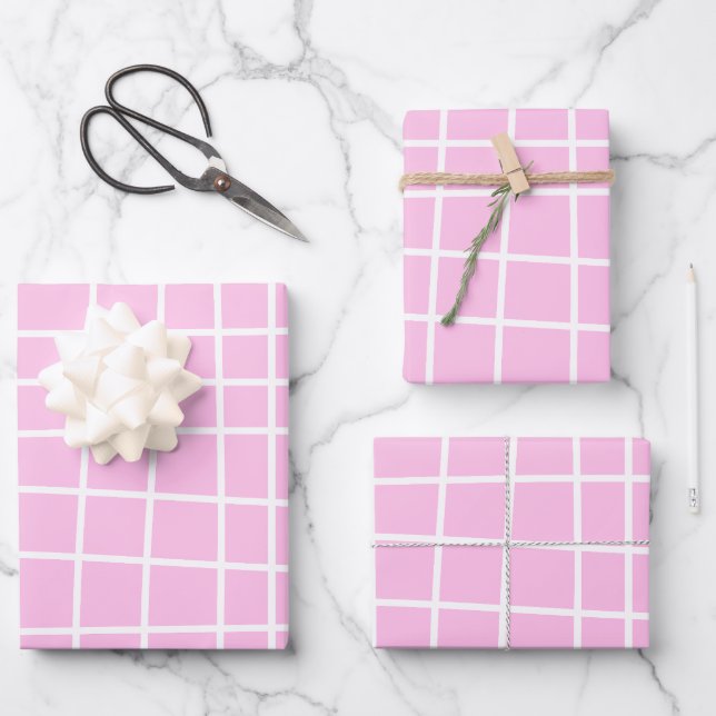 Soft Pink Grid Abstract Pattern Wrapping Paper Sheets (Front)