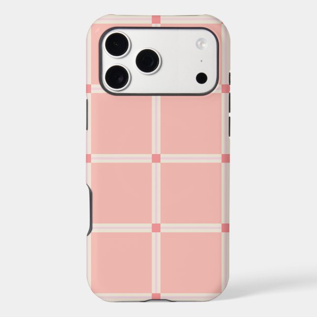 Soft Pink Grid Pattern with Coral Accent  Case-Mate iPhone Case (Back)