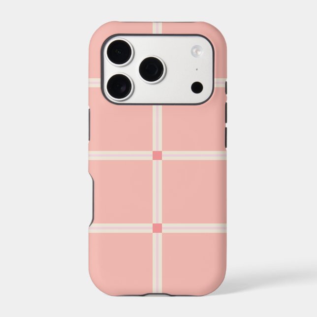 Soft Pink Grid Pattern with Coral Accent  Case-Mate iPhone Case (Back)