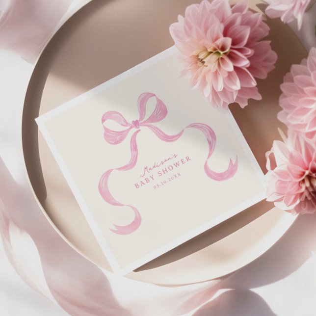 Soft Pink Hand Drawn Bow Baby Shower Napkins (Creator Uploaded)