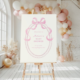Soft Pink Hand Drawn Bow Baby Shower Welcome Foam Board