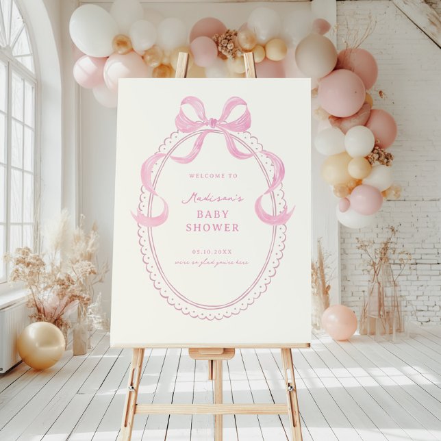 Soft Pink Hand Drawn Bow Baby Shower Welcome Foam Board (Creator Uploaded)