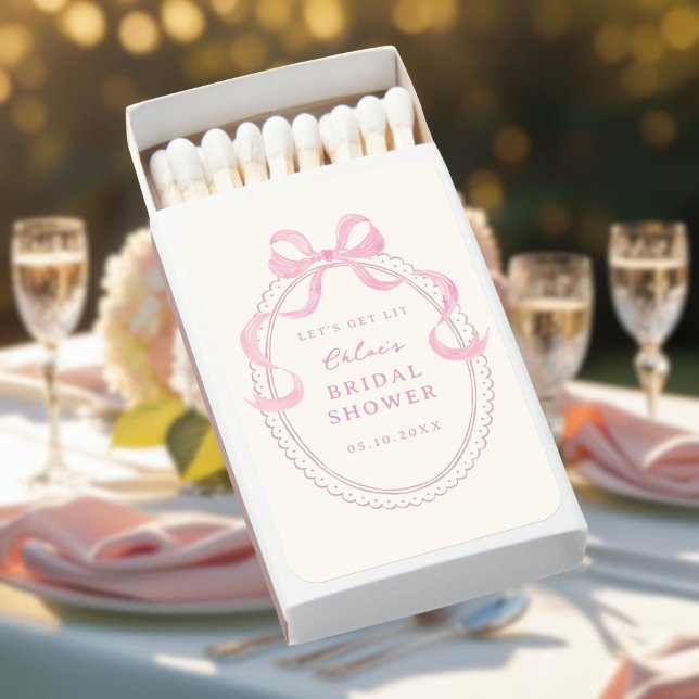 Soft Pink Hand Drawn Bow Bridal Shower Matchboxes (Creator Uploaded)