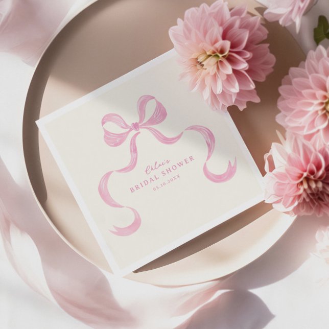 Soft Pink Hand Drawn Bow Bridal Shower Napkins (Creator Uploaded)