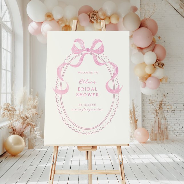 Soft Pink Hand Drawn Bow Bridal Shower Welcome Foam Board (Creator Uploaded)