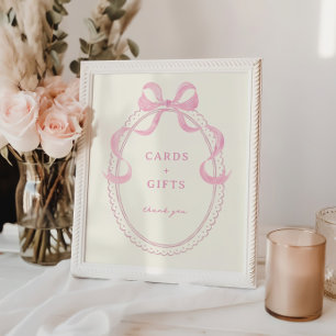 Soft Pink Hand Drawn Bow Frame Cards Gifts Poster