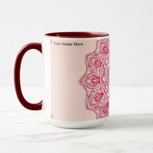 Soft Pink Heart Mandala Intricate Custom Mug (Left)
