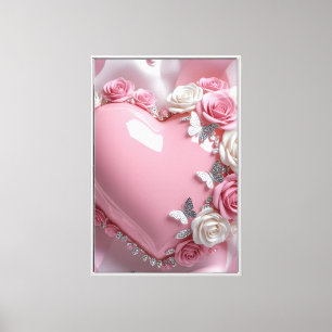 Soft Pink Heart Roses Sparkle Butterflies Romantic Canvas Print